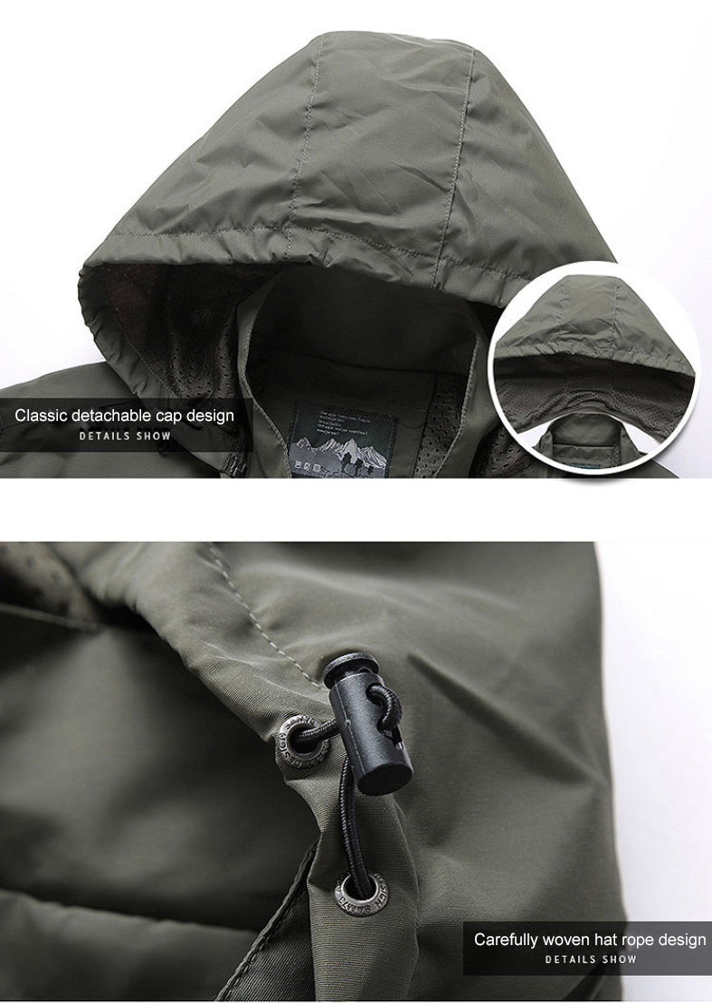 Versatile men's hooded jacket, perfect for outdoor excursions and stylish everyday casual wear.
