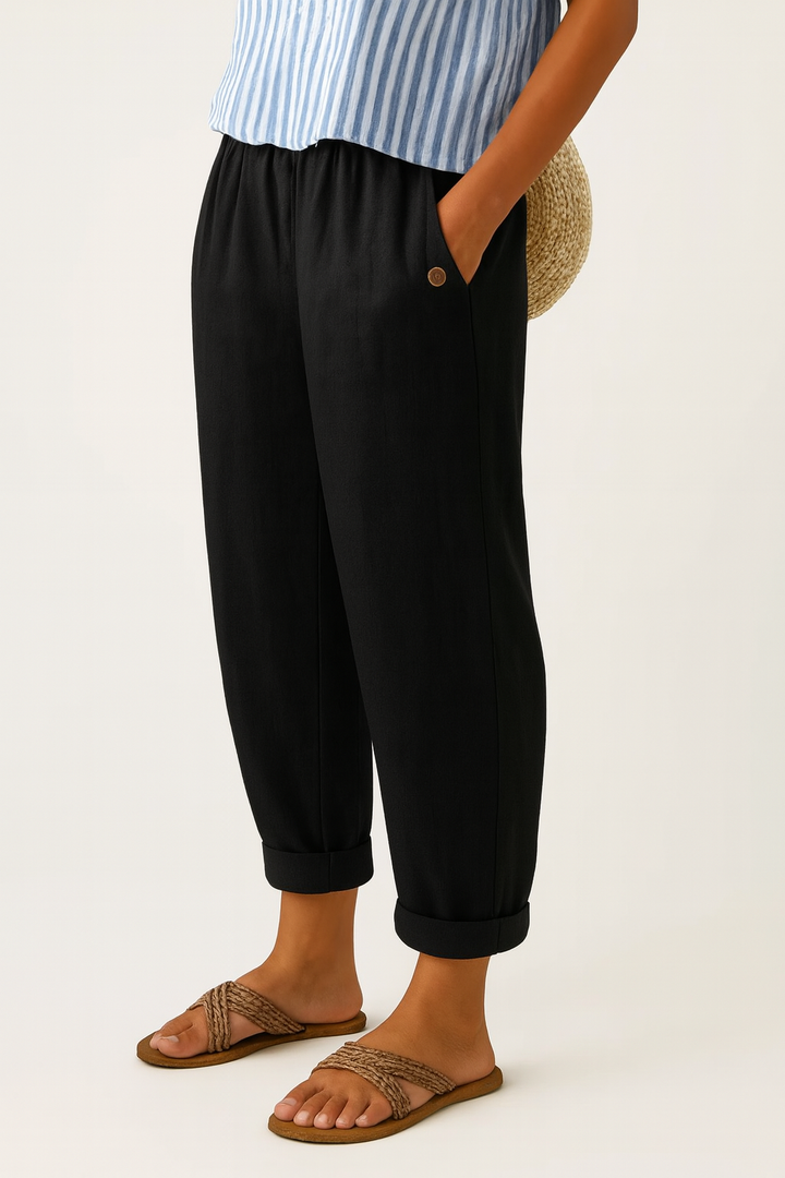 Women's everyday straight leg trousers, comfortable cotton blend for versatile casual outfits.