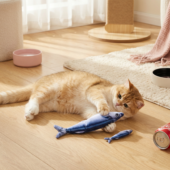 Interactive fish cat toy, an essential pet accessory for active cats seeking engaging play & exercise.