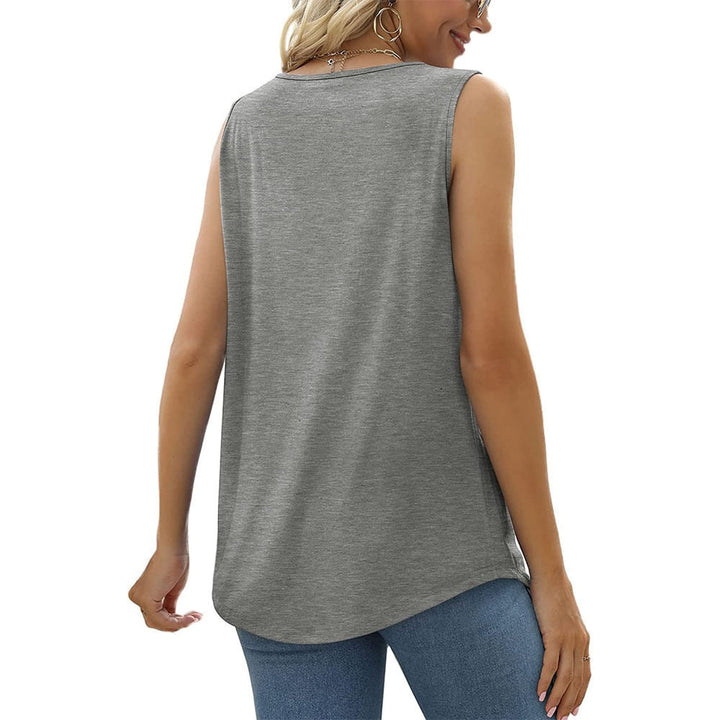 Plus size women's sleeveless top, square neck design. Versatile fashion for comfortable, elegant summer style.