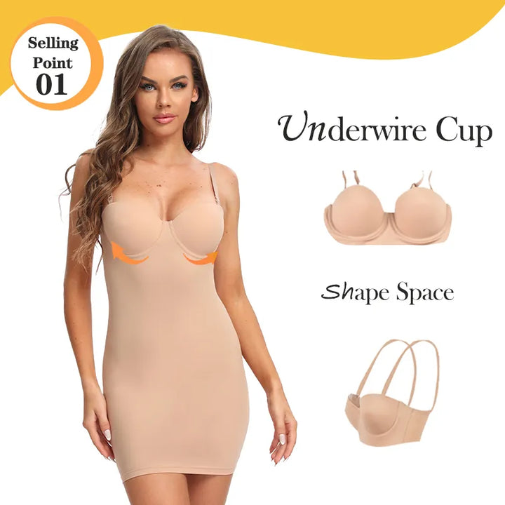 Women's seamless full body shapewear slip dress, for a flawless, smooth, and confident silhouette under any outfit.