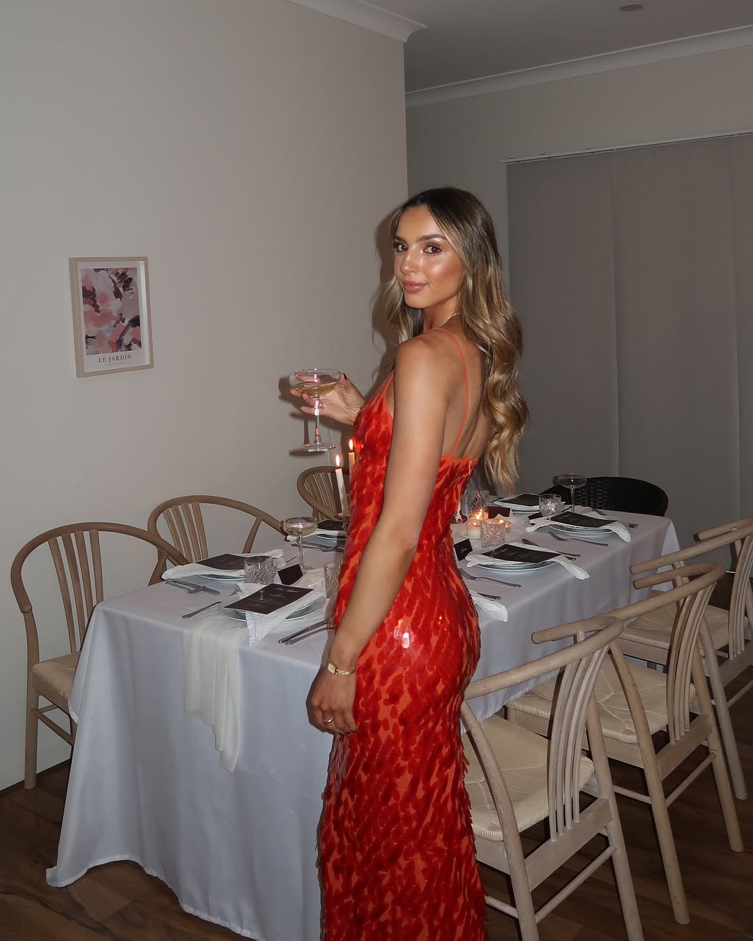 Elegant women's red sequin maxi dress, a show-stopping formal wear for special occasions.