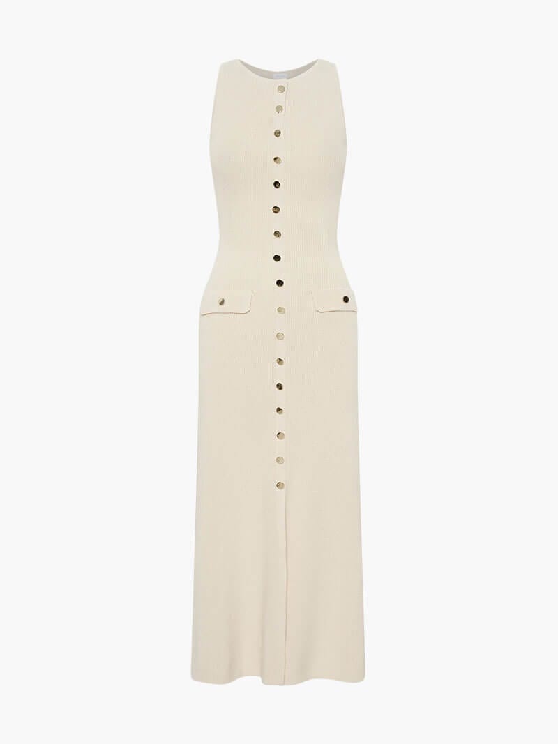 Women's elegant button-front sleeveless maxi dress, a timeless and versatile piece for your wardrobe.