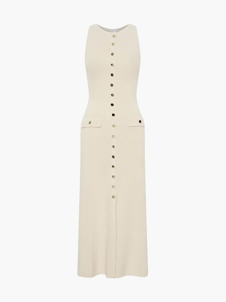 Women's elegant button-front sleeveless maxi dress, a timeless and versatile piece for your wardrobe.