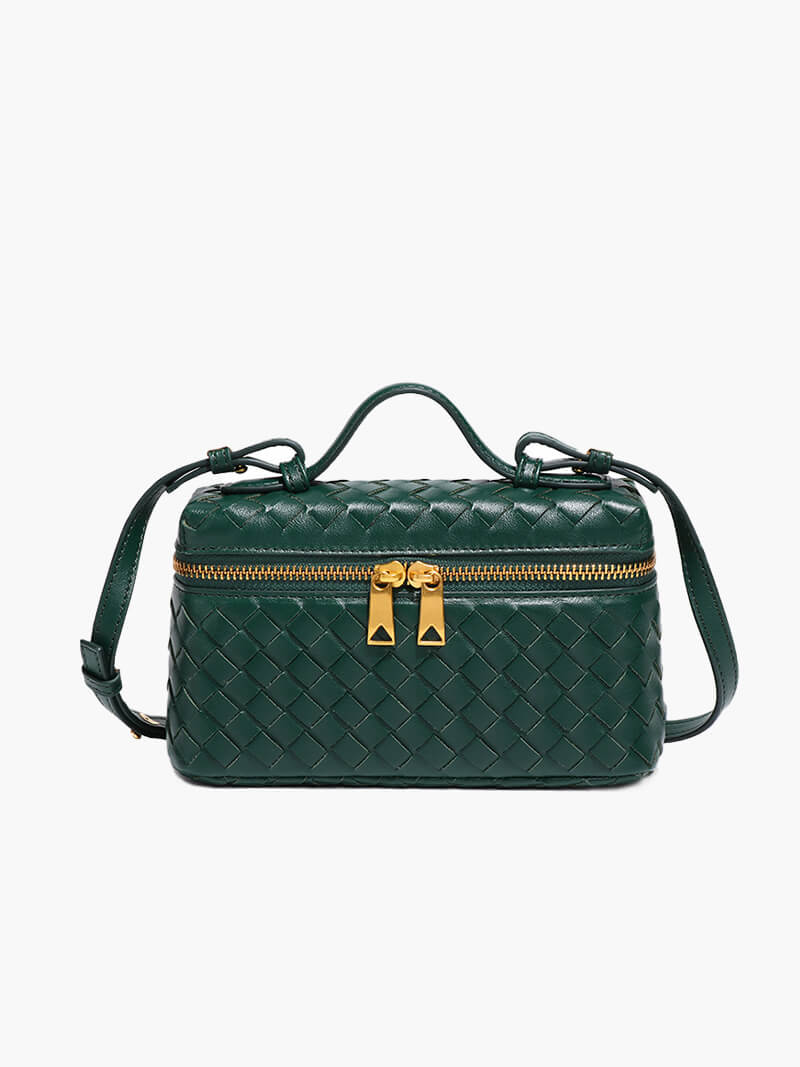 Elegant women's woven handbag, compact and stylish, featuring a chic design.