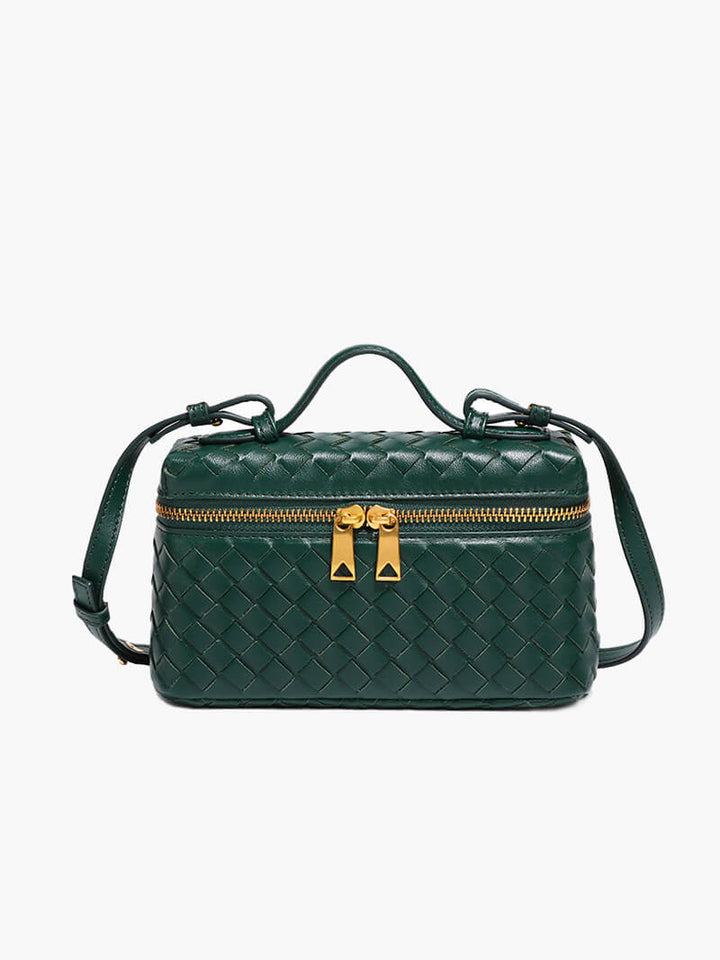 Elegant women's woven handbag, compact and stylish, featuring a chic design.