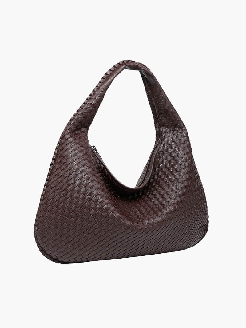 Elegant women's woven shoulder bag, a spacious and durable vegan leather daily handbag.