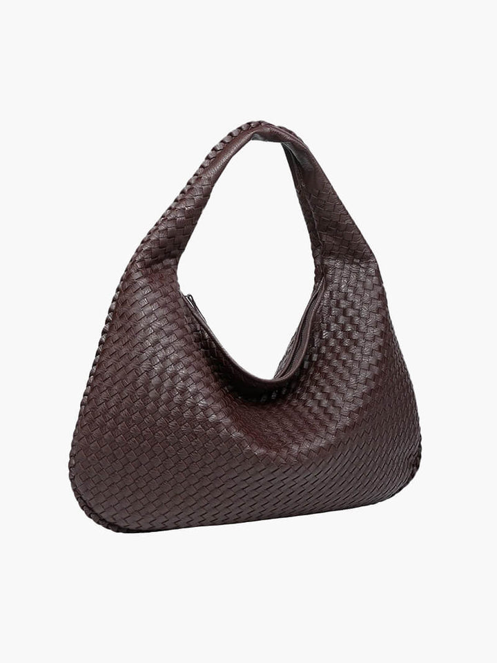 Elegant women's woven shoulder bag, a spacious and durable vegan leather daily handbag.