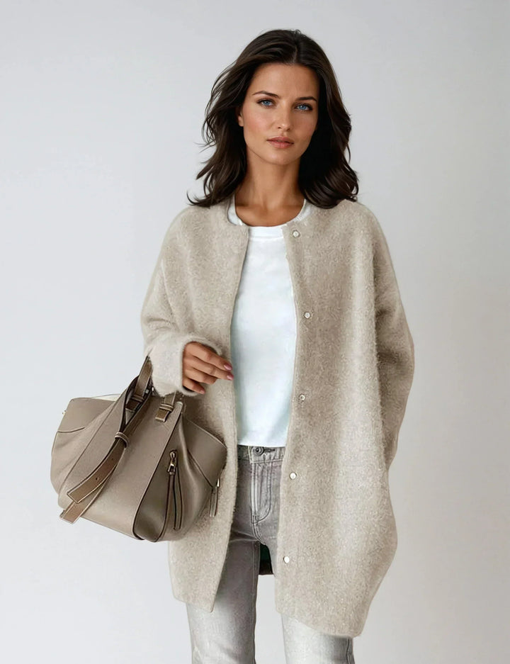 Soft women's wool blend button cardigan sweater, perfect for cozy autumn & winter layering.