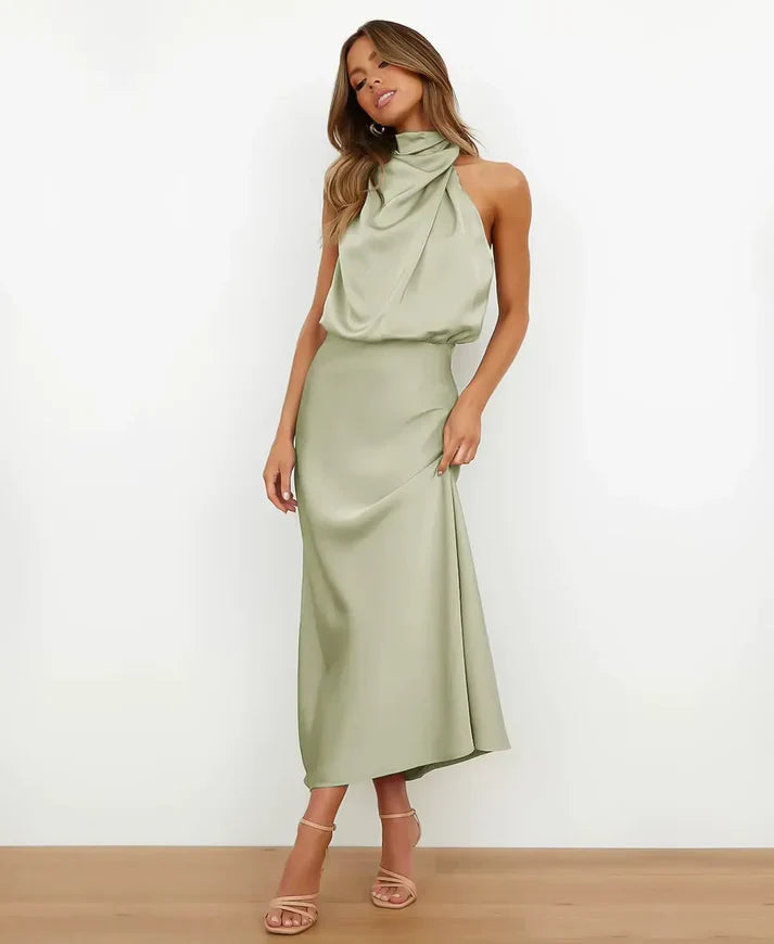 Versatile women's elegant midi dress with a flattering high-waist silhouette.