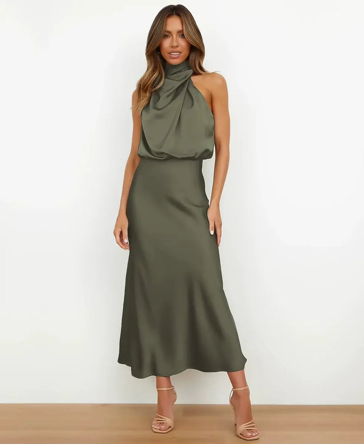 Elegant women's high-waist midi dress, perfect for stylish casual or party events.