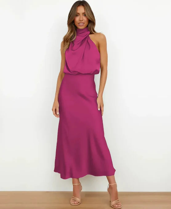 Sophisticated high-waist midi dress for women, a chic elegant spring choice.