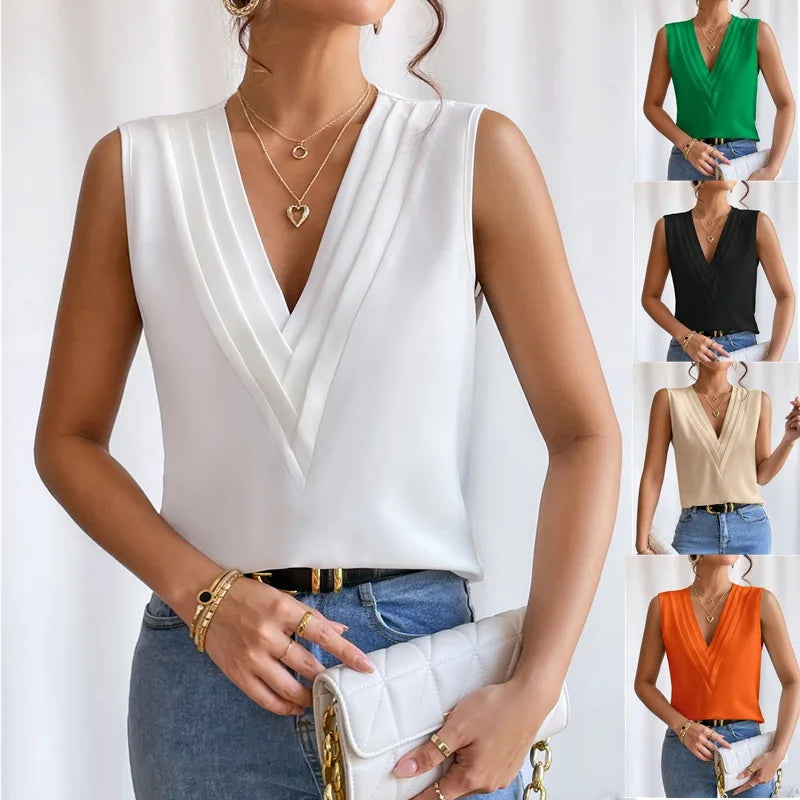 Women's elegant sleeveless blouse, perfect for chic office wear or stylish summer fashion.