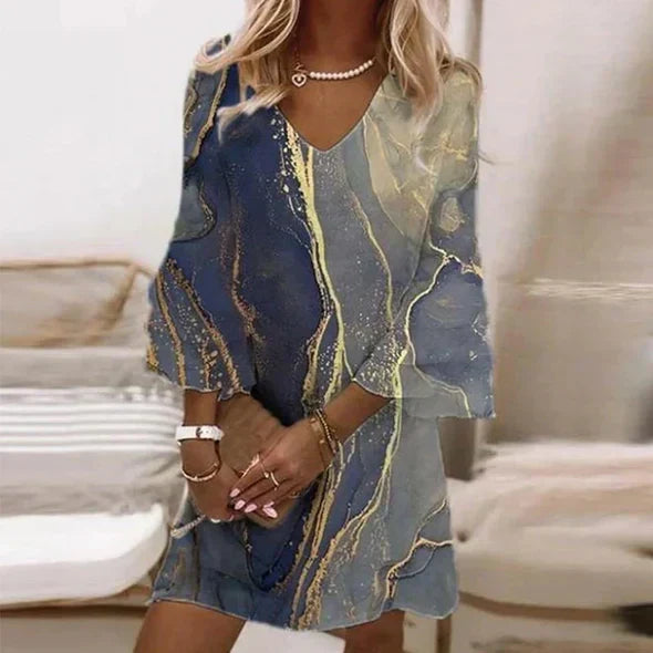 Elegant women's summer midi dress with flowy bell sleeves, perfect for parties or vacation wear.