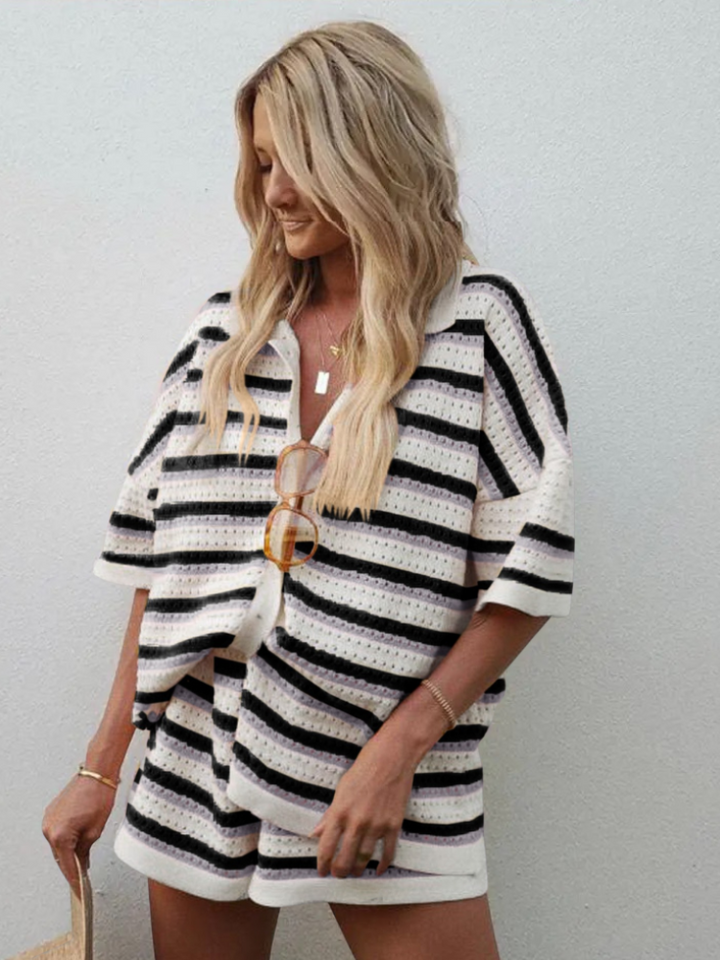 Elegant yet casual women's two-piece summer set, perfect holiday co-ord outfit.