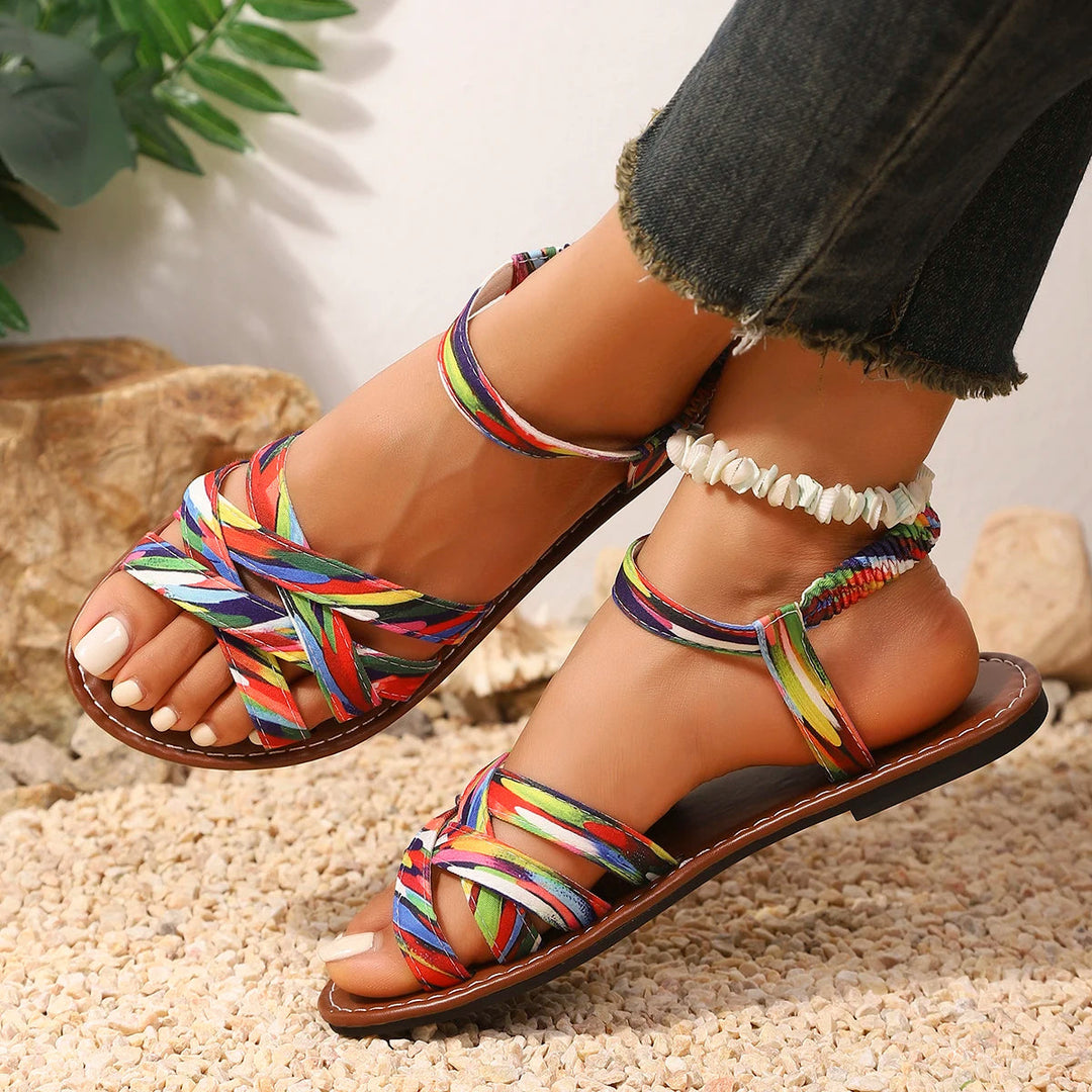 Back view of comfortable unisex summer sandals with sturdy sole. Chic footwear for travel & beach.