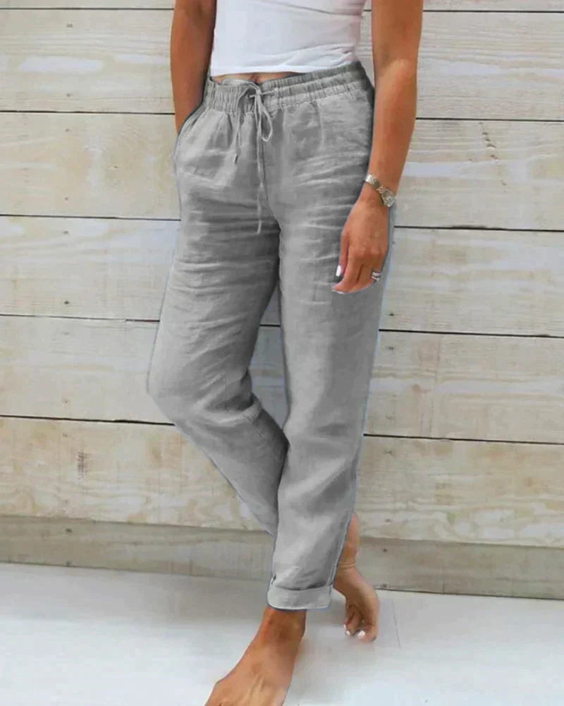 Effortless wide-leg women's summer pants, offering comfort and style for travel or everyday casual wear.