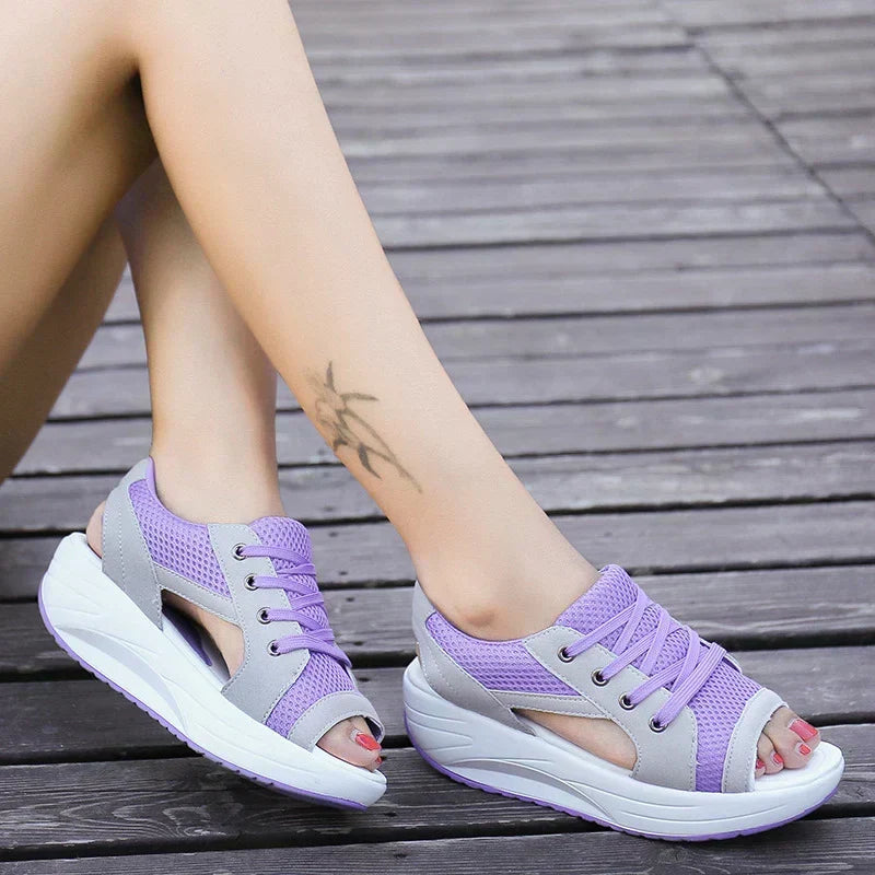 Lightweight women's open-toe orthopedic sneakers, designed for ultimate comfort. Great casual spring/summer footwear.