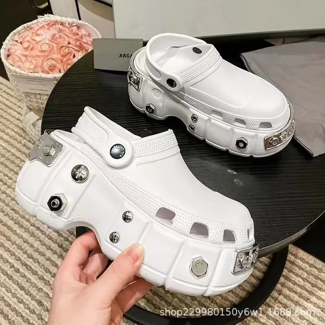 Trendy women's punk platform sandals with studded details, blending comfort with an edgy, bold style.