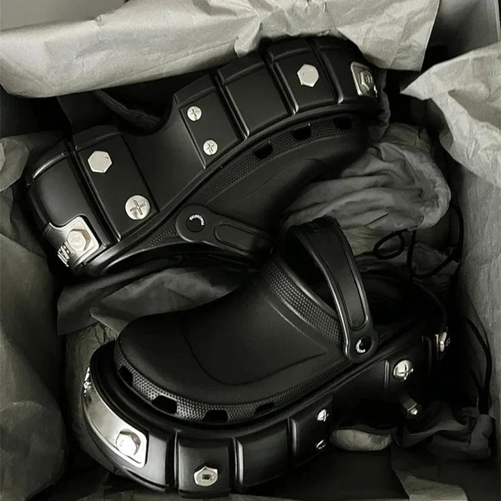 Fashion-forward women's punk platform sandals with studded straps, enhancing any edgy streetwear look.