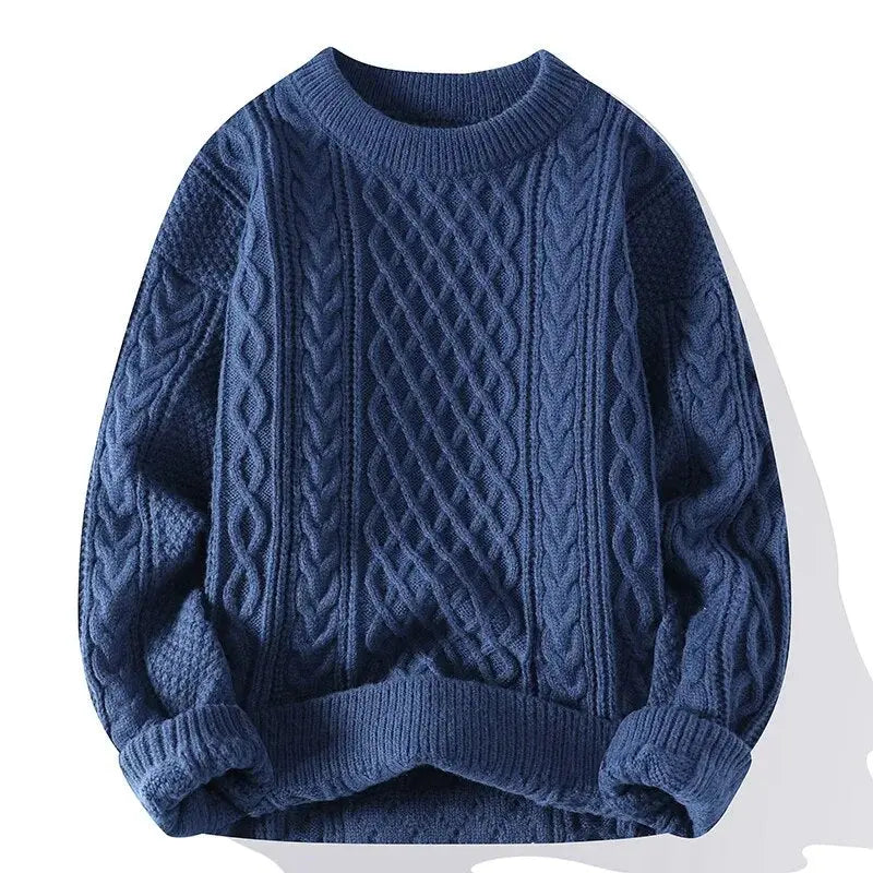 Men's crewneck patterned sweater, long sleeve, cozy textured knit, perfect casual wear.