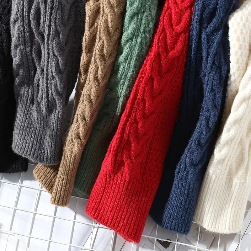 Stylish long sleeve crewneck sweater with unique pattern, perfect for winter casual wear.