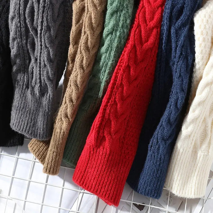 Stylish long sleeve crewneck sweater with unique pattern, perfect for winter casual wear.