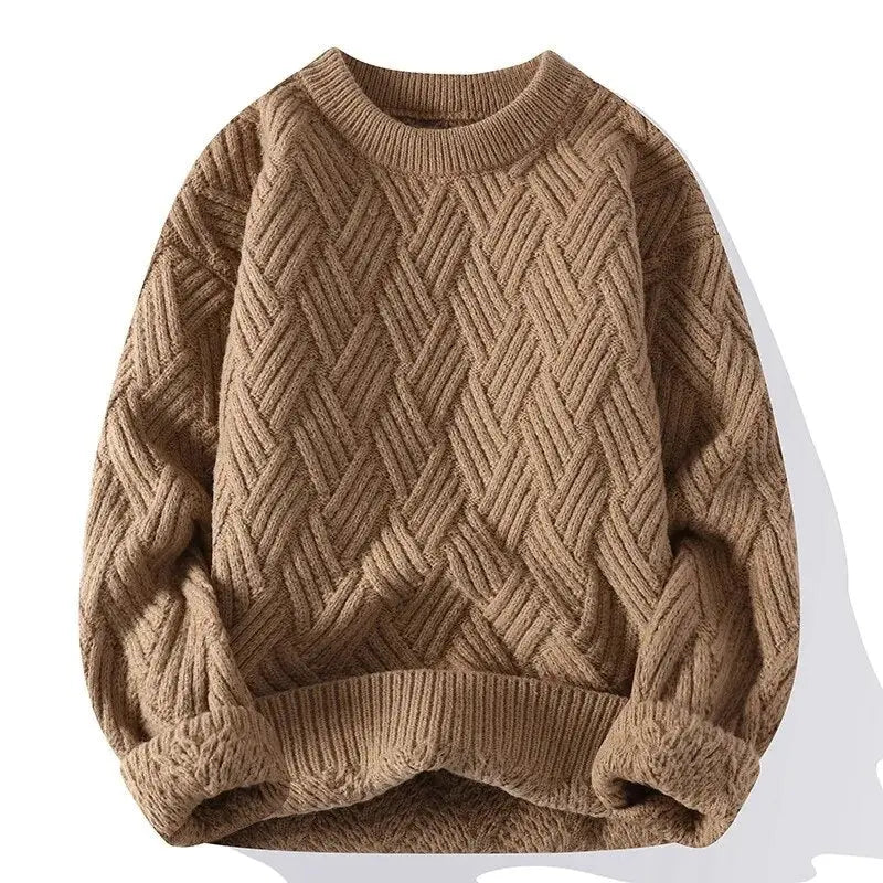 Relaxed fit men's patterned crewneck sweater for comfortable everyday style.