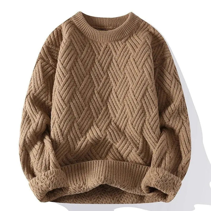Relaxed fit men's patterned crewneck sweater for comfortable everyday style.