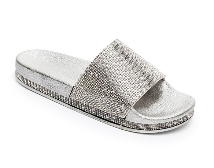 Women's summer sandals, sparkling crystal design, comfortable and chic.