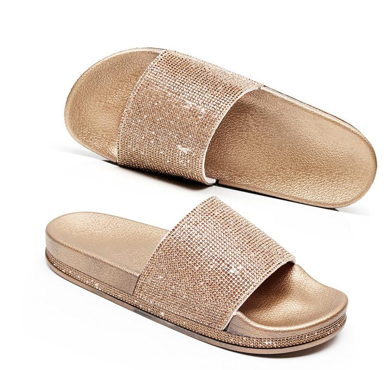 Chic women's fashion sandals with sparkling crystal embellishments for summer.