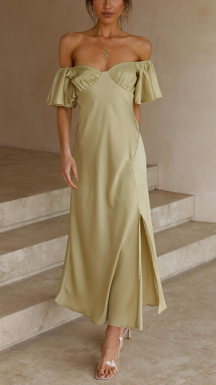 Elegant women's off-shoulder maxi dress with butterfly sleeves, perfect for evening or party wear.