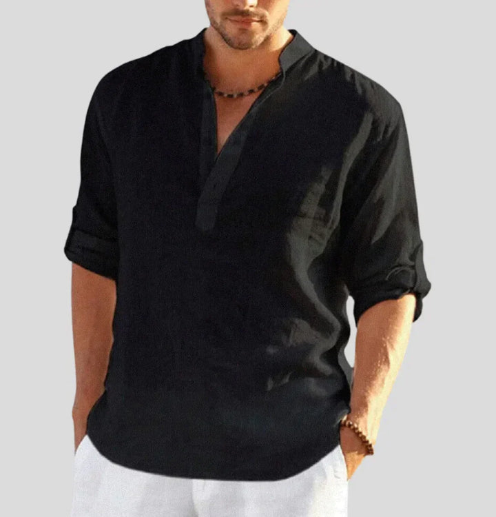 Classic men's long-sleeve button-up shirt. Versatile and elegant for comfortable summer and spring wear.