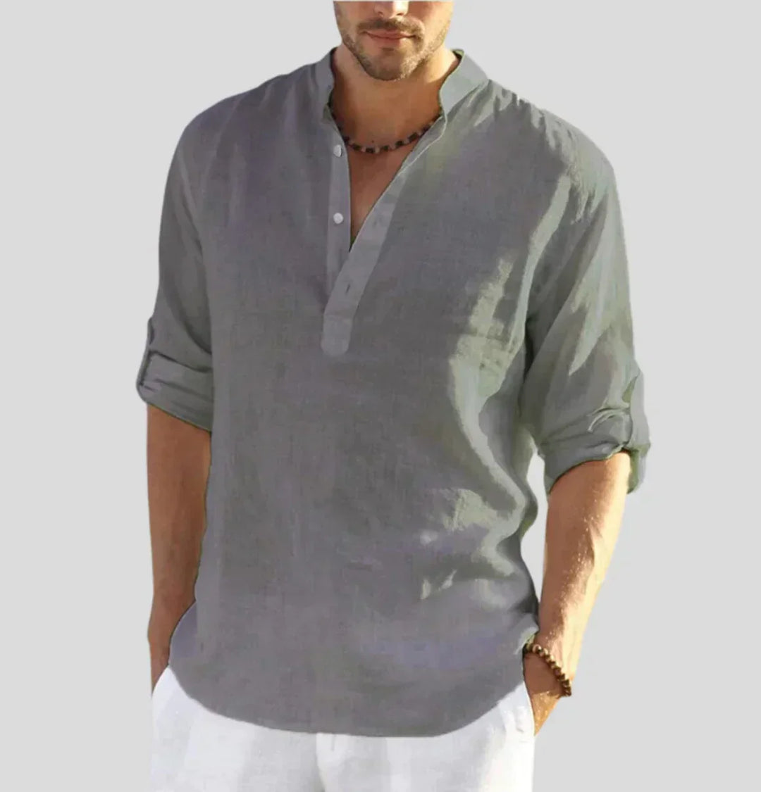 Elegant men's long-sleeve button-up shirt. A versatile, comfortable classic for all seasons: spring, summer, autumn.