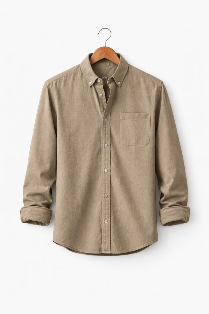 Versatile men's long sleeve chambray shirt, relaxed fit. Great for casual and smart casual occasions.