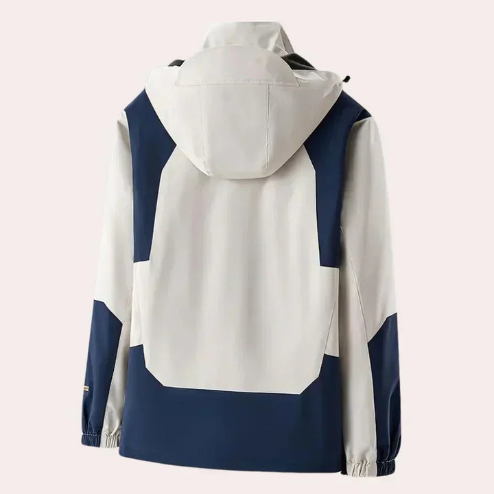 Lightweight men's hooded rain jacket, ideal for casual wear in transitional spring and fall weather. Waterproof outerwear.