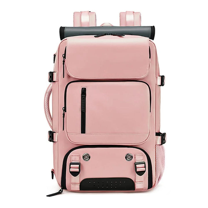 Unisex travel backpack as a carry-on at an airport. Perfect for efficient and stress-free modern travel.