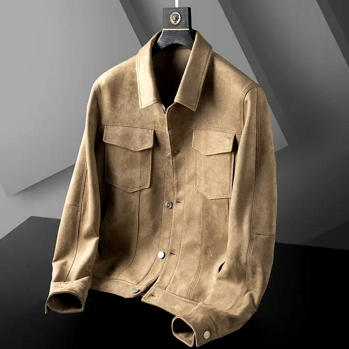 Brown men's casual jacket, ideal for fall & spring fashion, offering versatile everyday style.