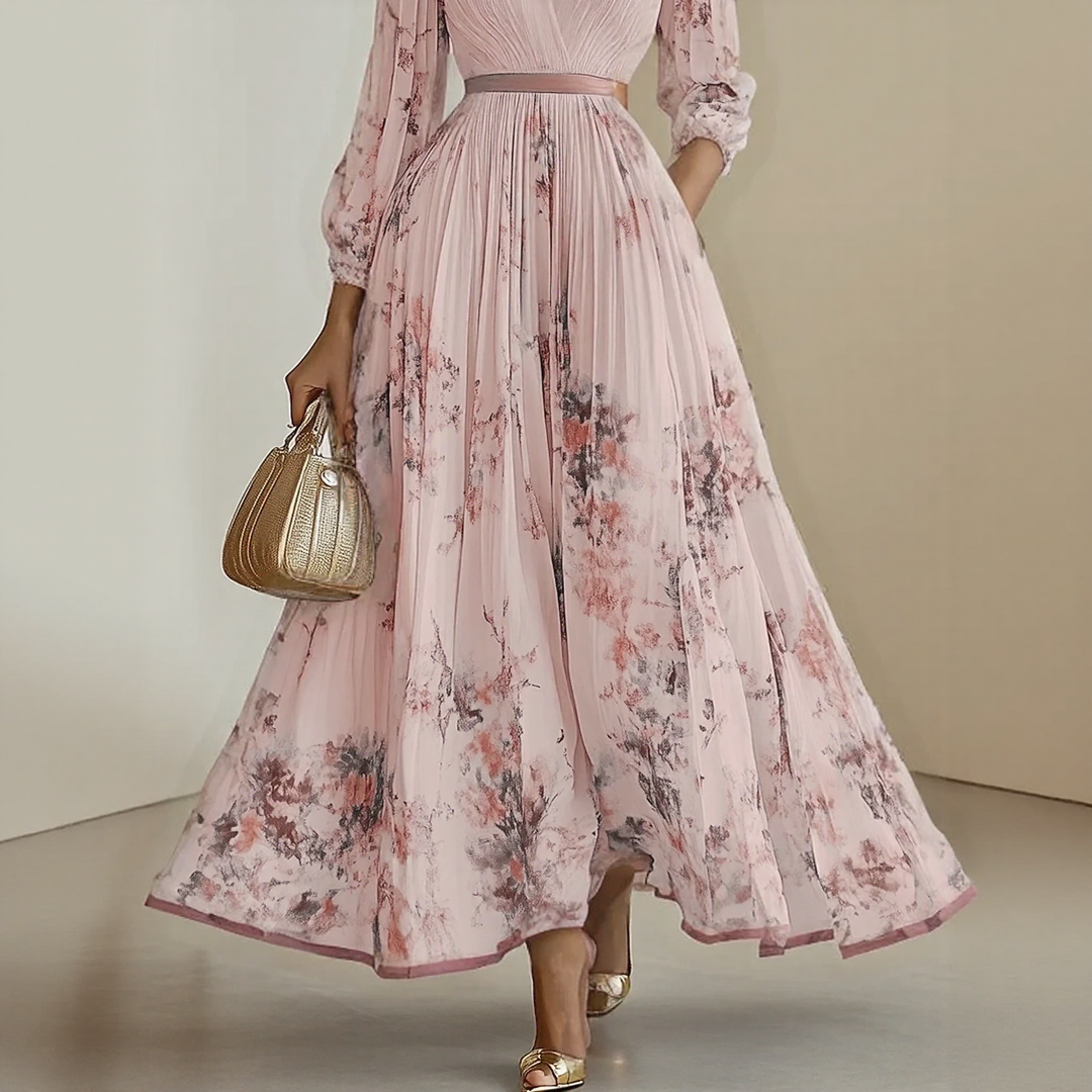 Flowy elegant V-neck sleeveless midi dress. Women's summer occasion wear, comfortable and flattering fit.