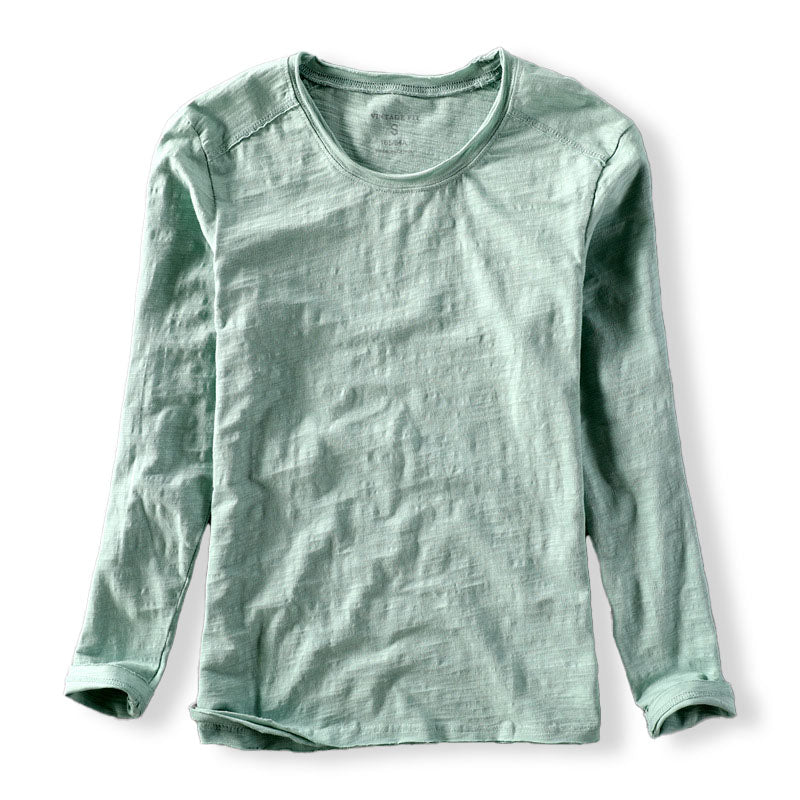Stylish men's long sleeve crew neck textured shirt, straight fit, perfect for casual wear.