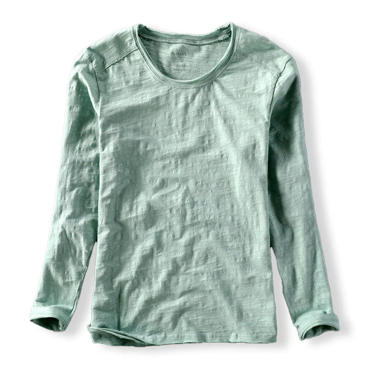 Stylish men's long sleeve crew neck textured shirt, straight fit, perfect for casual wear.