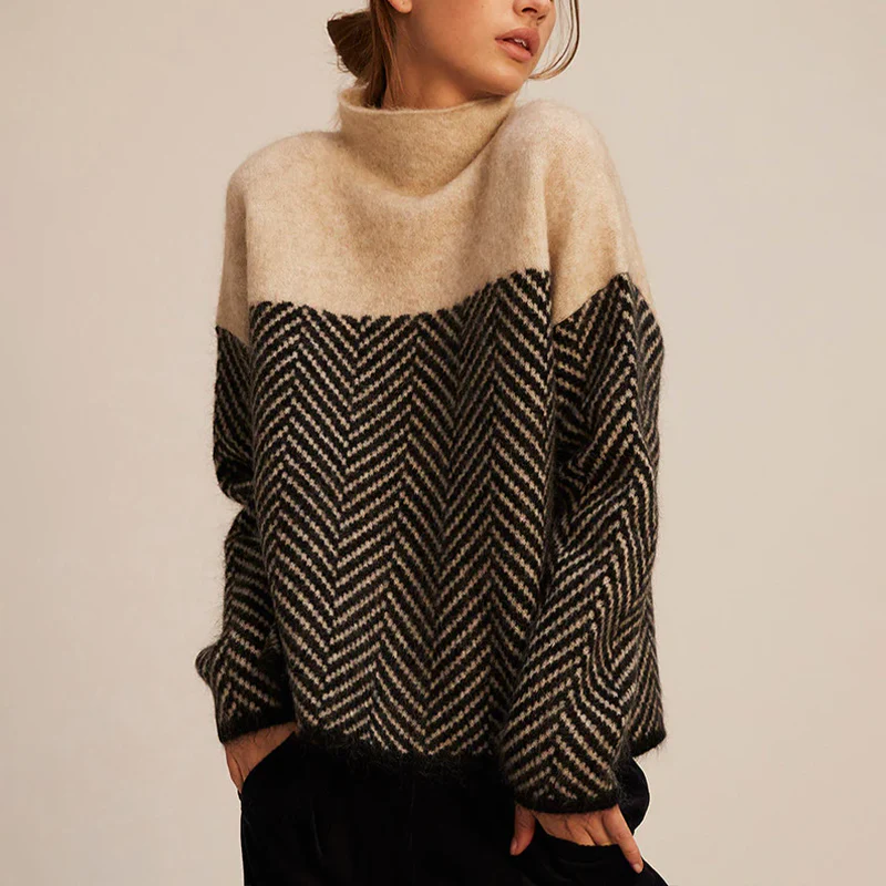 Luxuriously soft women's turtleneck sweater, offering elegant comfort for any winter occasion.