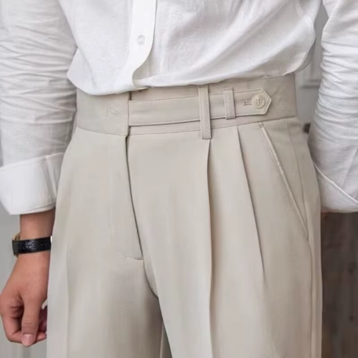 Formal black pleated chino trousers, ideal for office or smart casual wear.