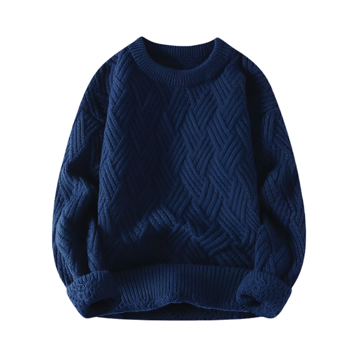 Men's cozy ribbed crew neck sweater, perfect for winter casual wear. Long sleeve knit top for comfort.