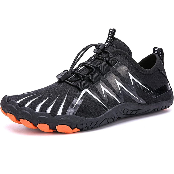 Flexible men's barefoot shoes, wide fit design for natural walking comfort.