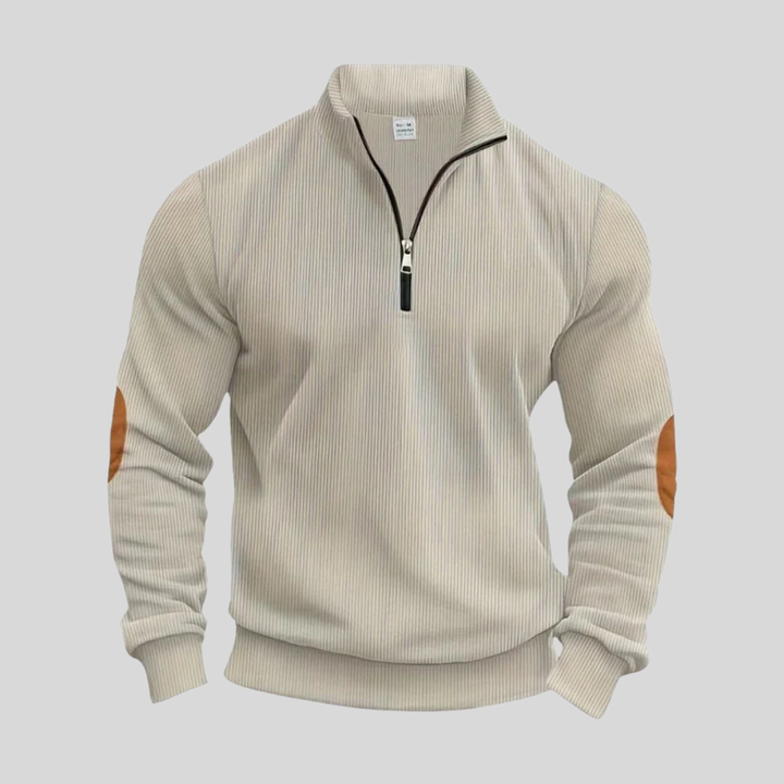 Men's versatile crew neck pullover sweater with ribbed cuffs. Ideal for smart casual or casual layering.