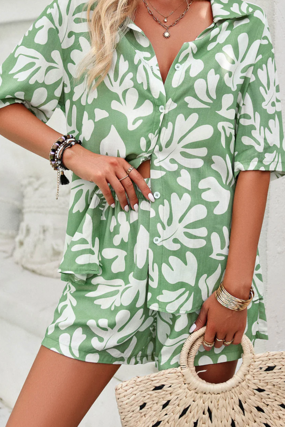 Comfortable women's summer two-piece lounge set, designed for casual resort & vacation wear.