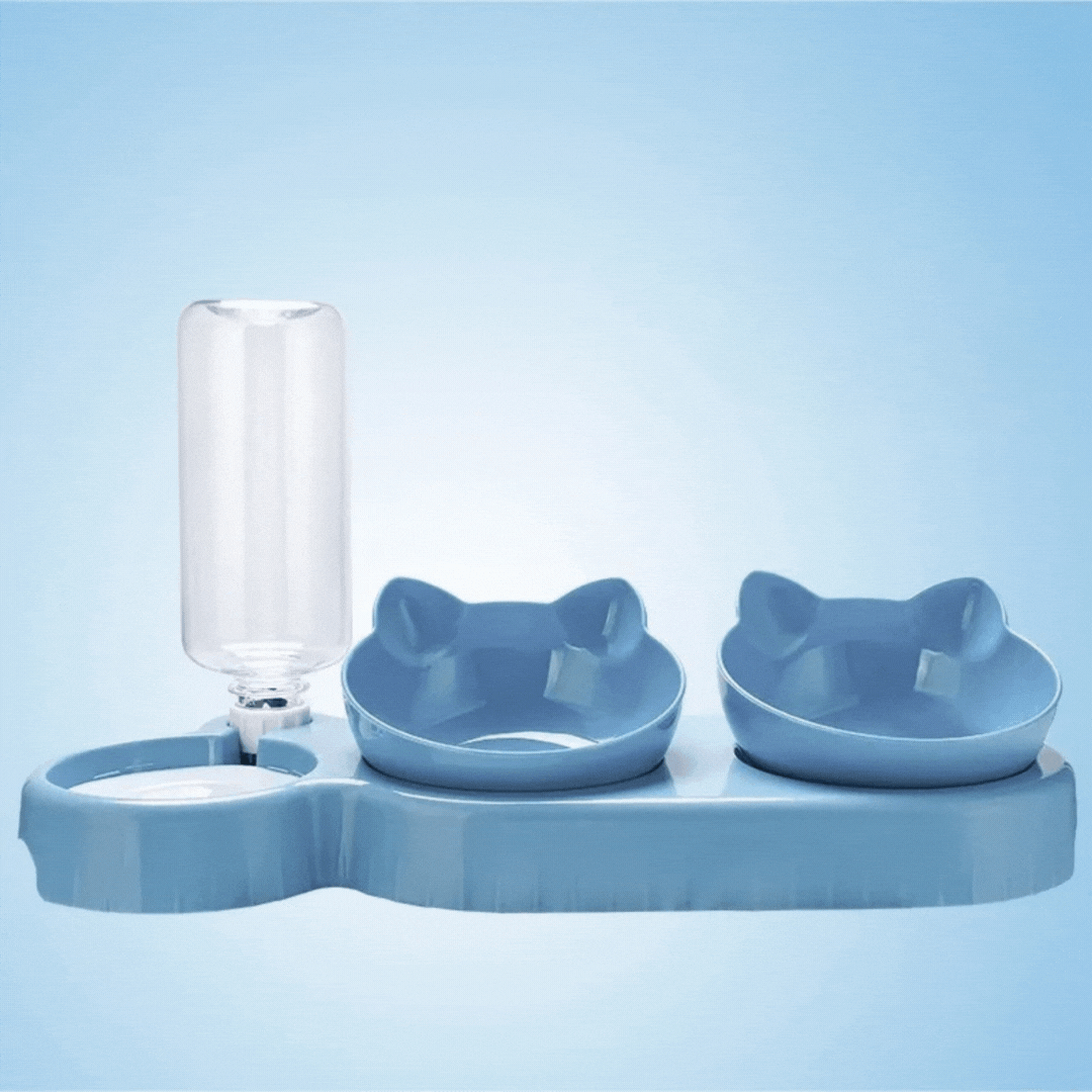 Stable 3-in-1 anti-slip cat bowl. Multi-purpose pet feeder for dry food, wet food & water. Convenient.
