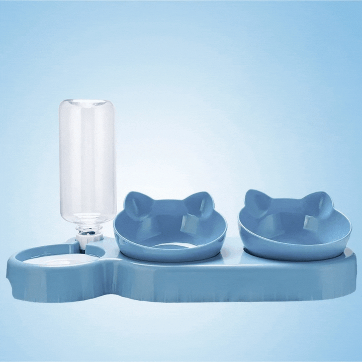 Stable 3-in-1 anti-slip cat bowl. Multi-purpose pet feeder for dry food, wet food & water. Convenient.
