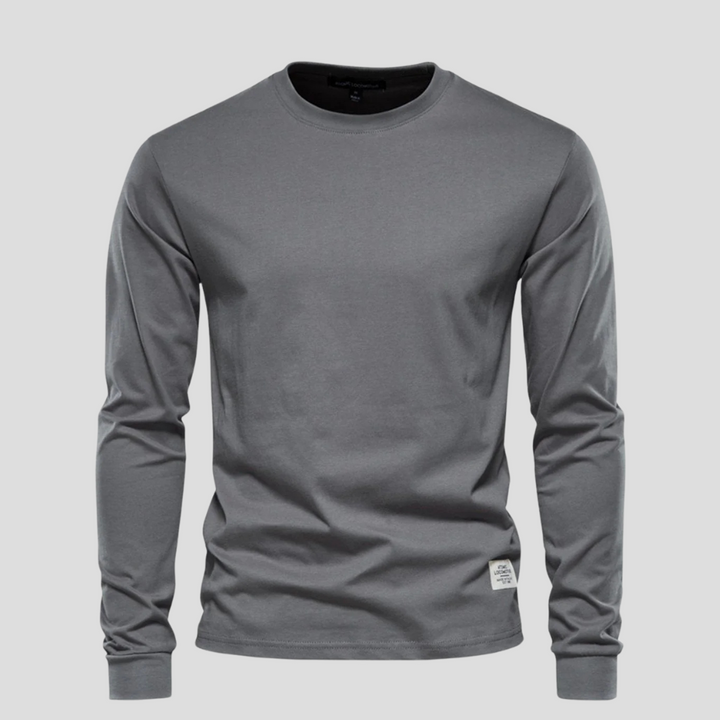 Comfortable men's long-sleeve round-neck shirt, a classic choice for daily casual style.